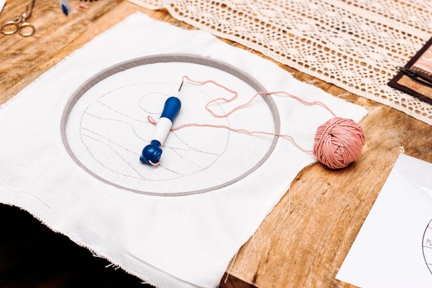 Sequence of embroidery process from sketch to finish